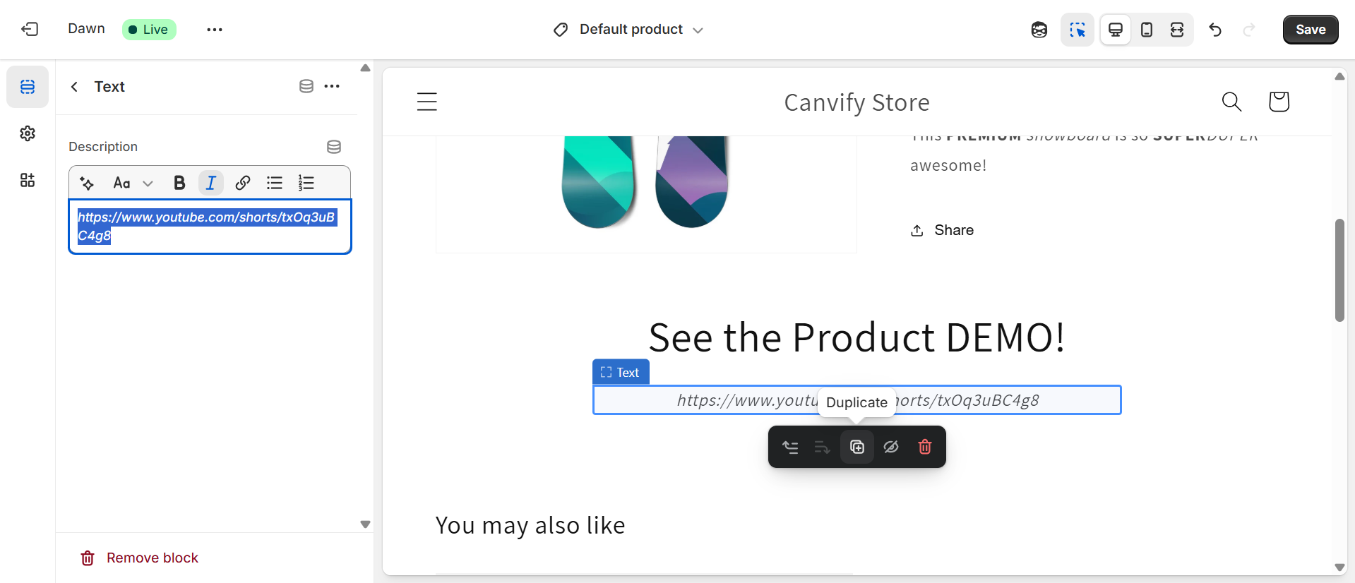 Add section in Shopify product page – embed YouTube Shorts