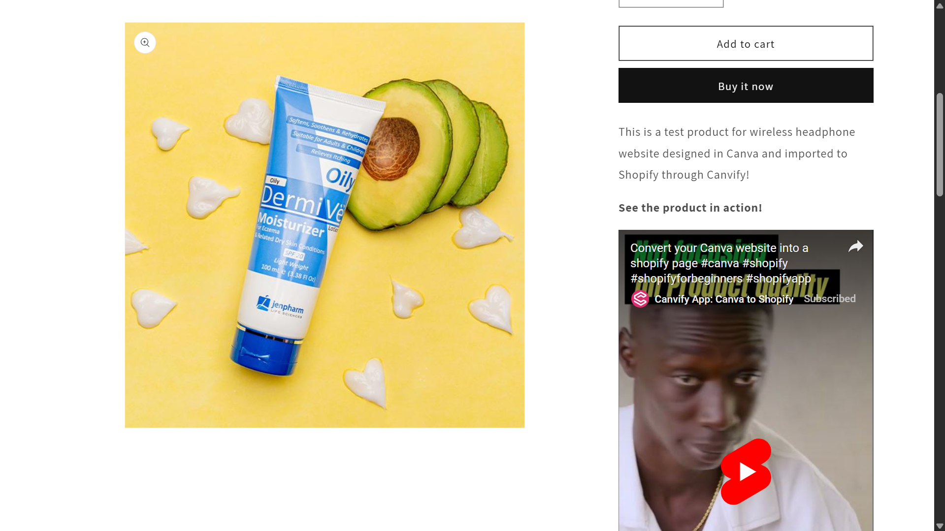 Live product page preview – YouTube Shorts embedded in Shopify