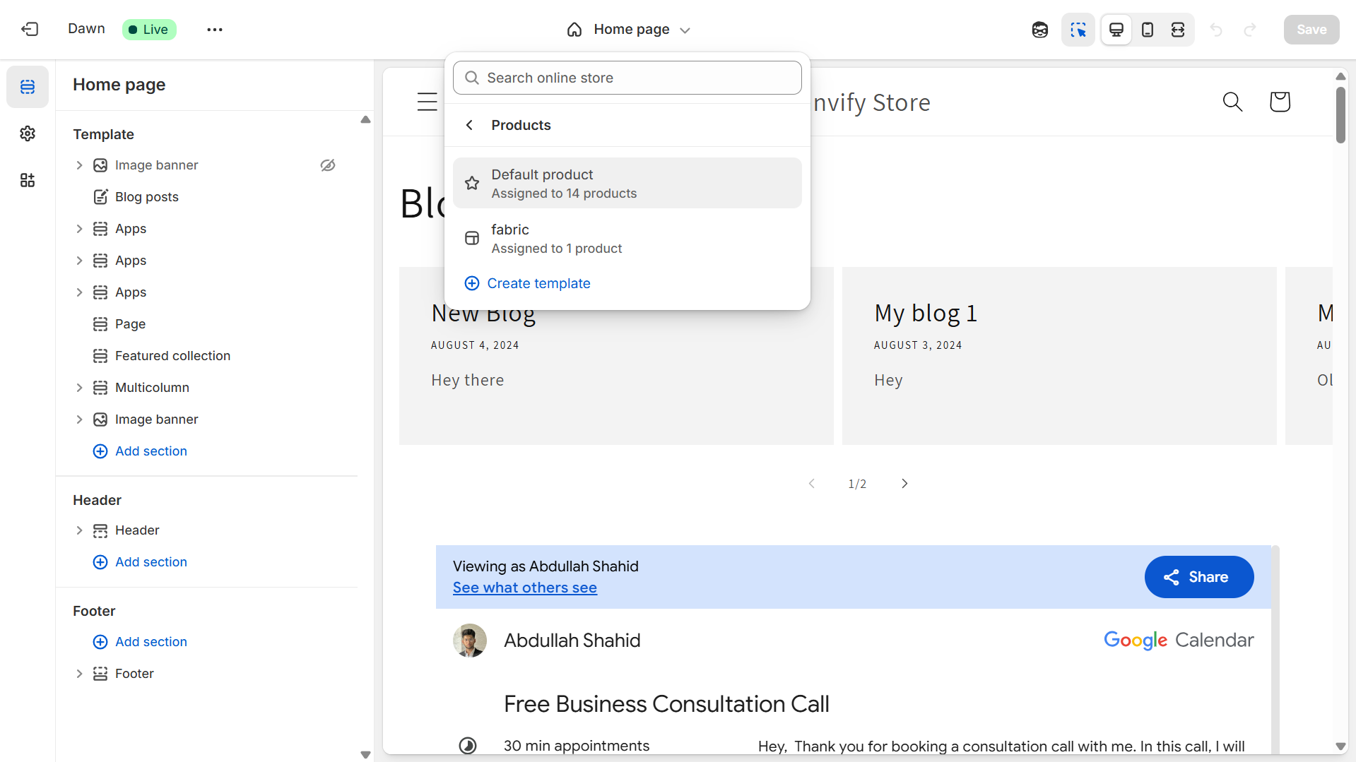 Shopify page layout selector – add YouTube Shorts to Shopify product page