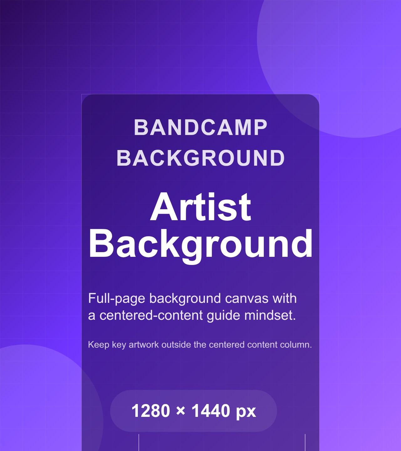 Bandcamp artist background template showing a 1280 × 1440 pixel canvas