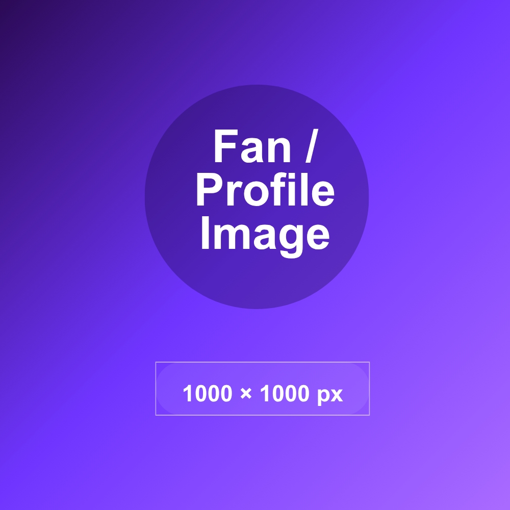 Bandcamp fan profile image template showing a 1000 × 1000 pixel square canvas