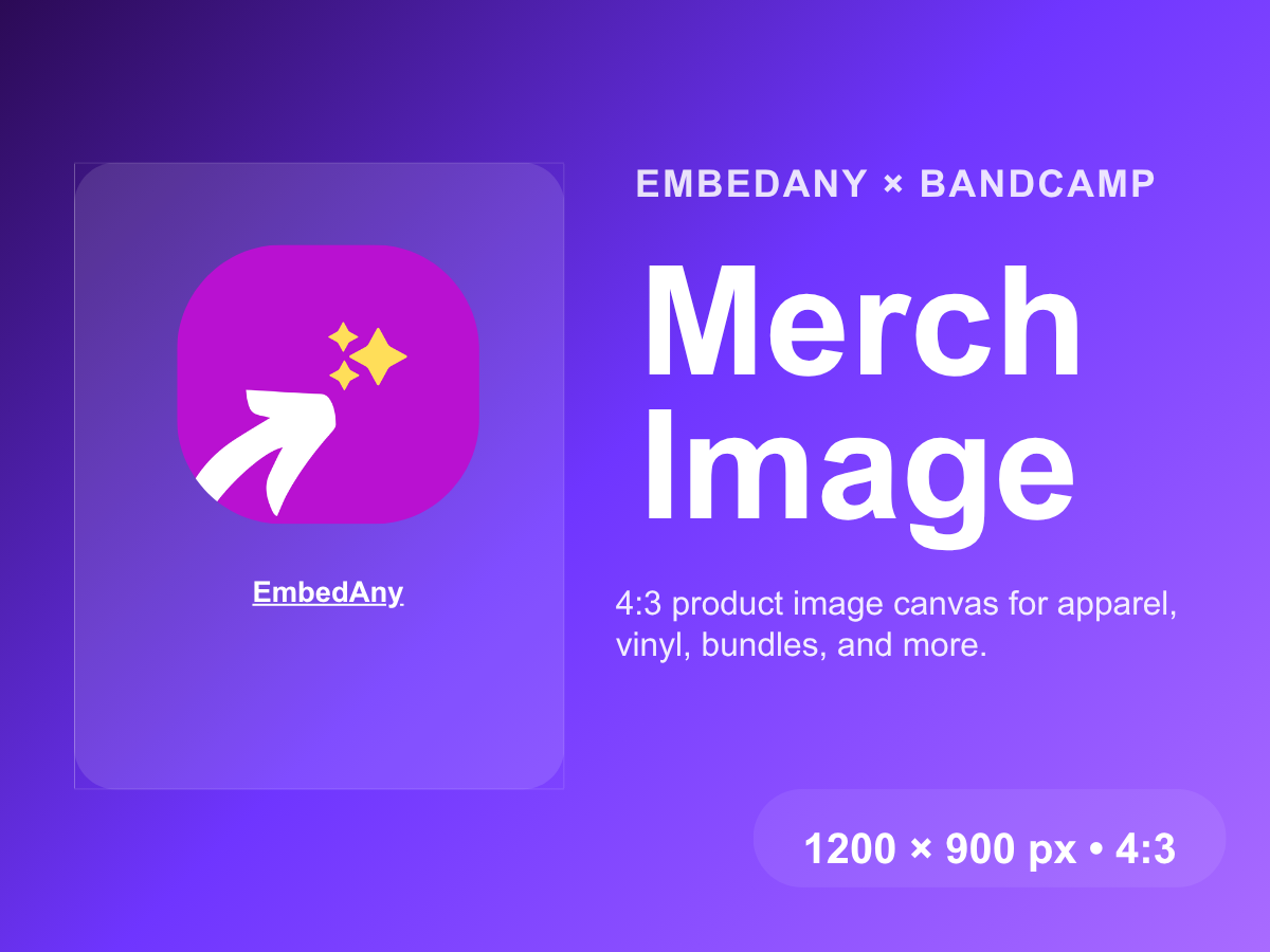 Bandcamp merch image template showing a 1200 × 900 pixel canvas with a 4:3 ratio