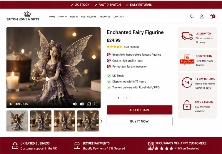 UK Shopify dropshipping store trust signals design conversion