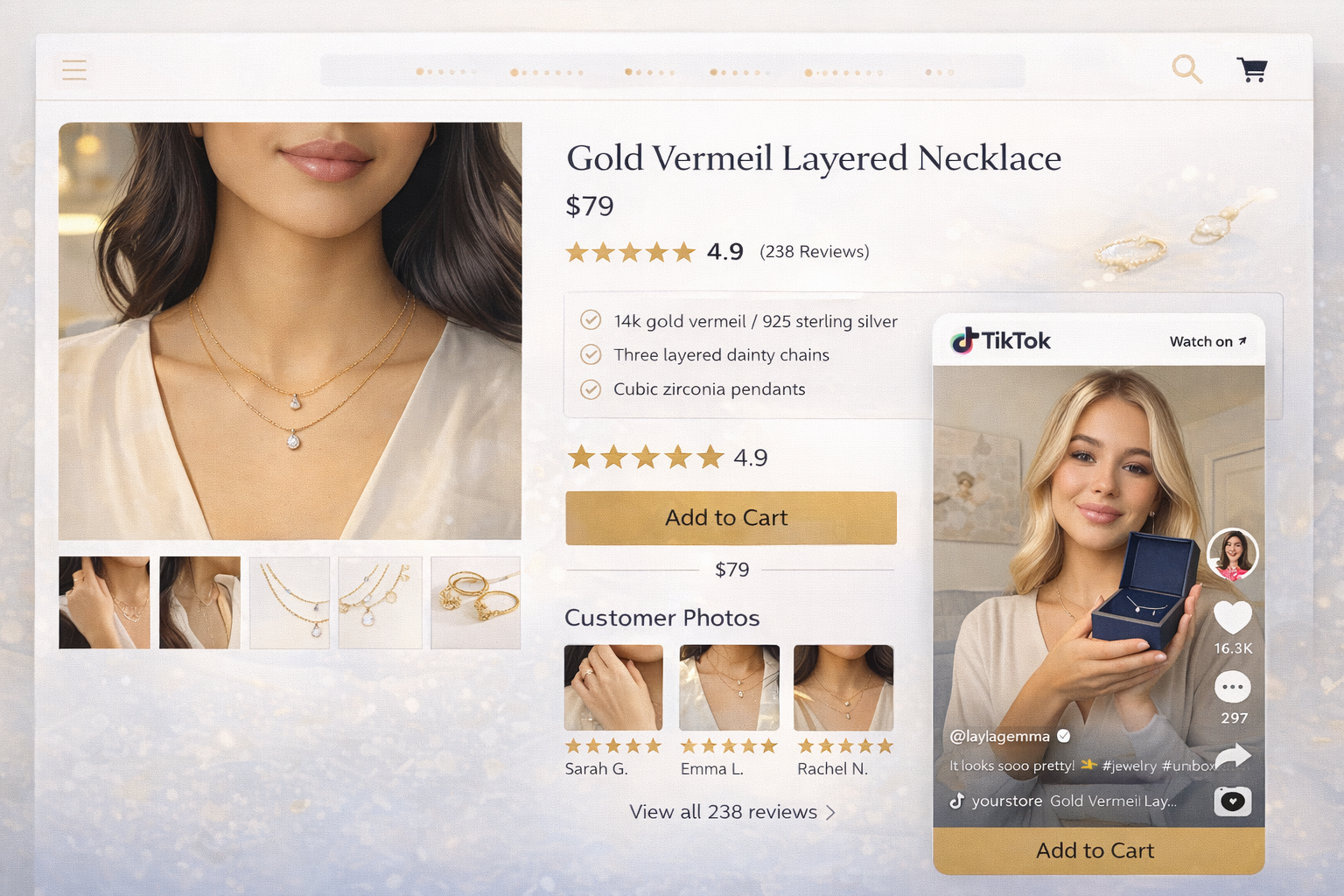 High-converting Shopify jewelry product page mockup