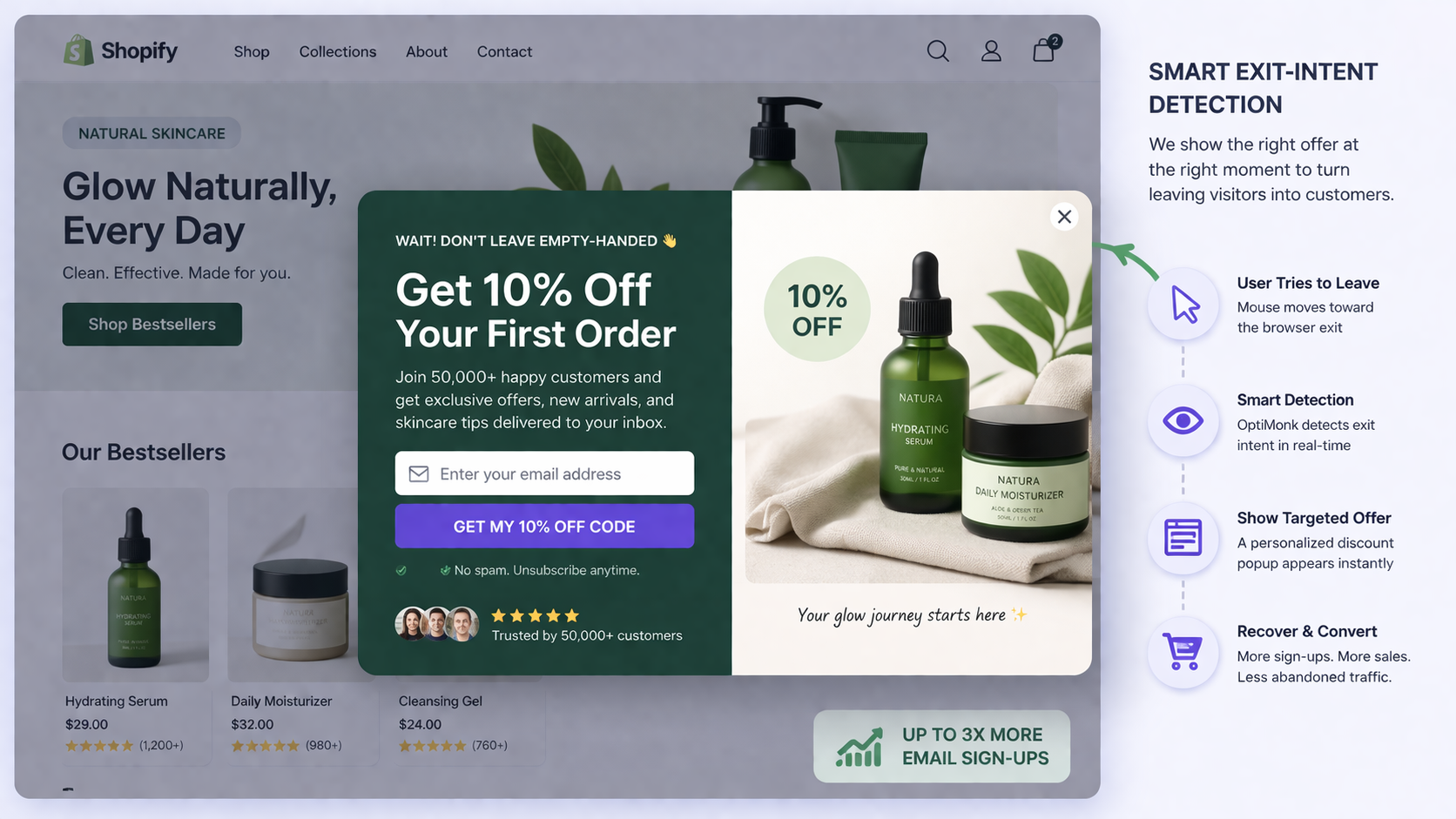 OptiMonk exit-intent popup on Shopify