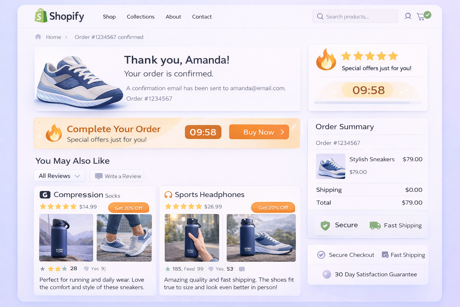 ReConvert post-purchase upsell on Shopify thank you page