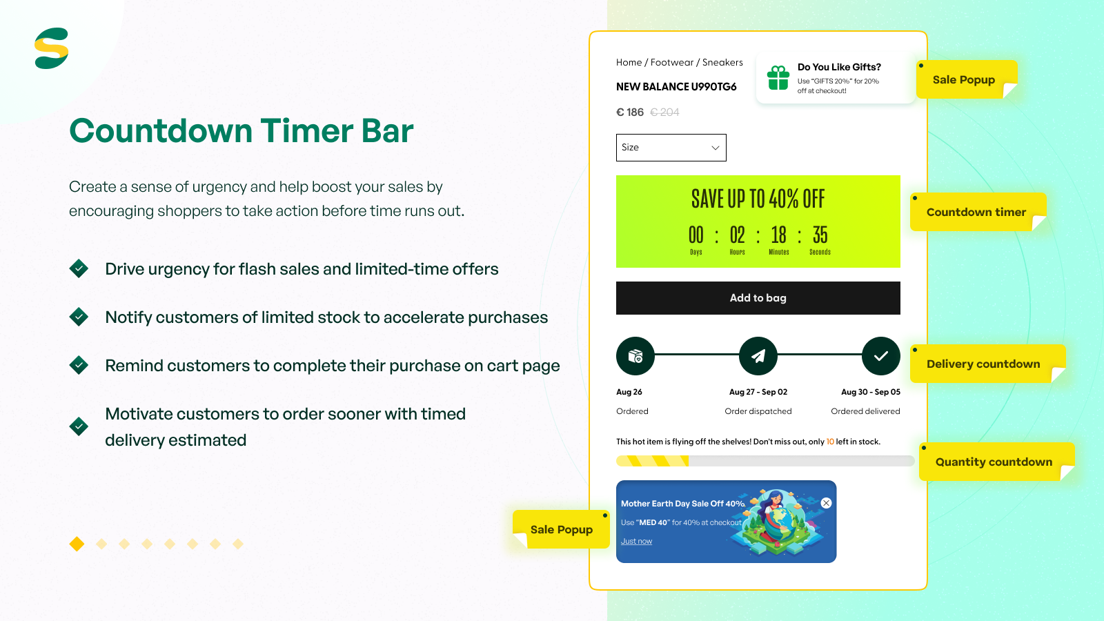 Samita Countdown Timer Bar app interface for Shopify