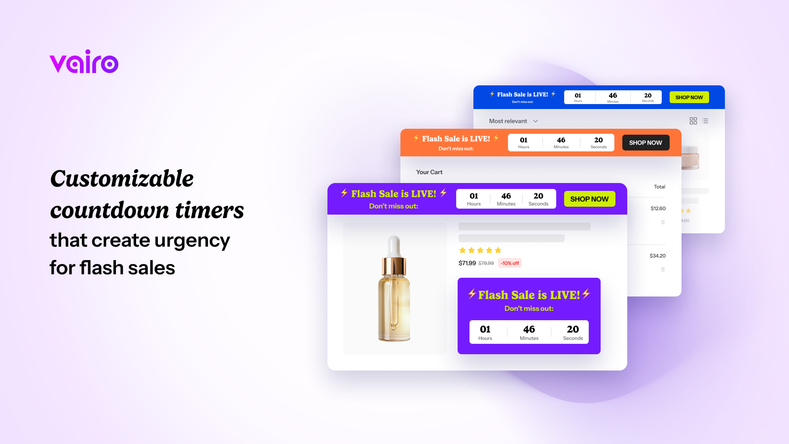 Vairo urgency countdown timer app for Shopify