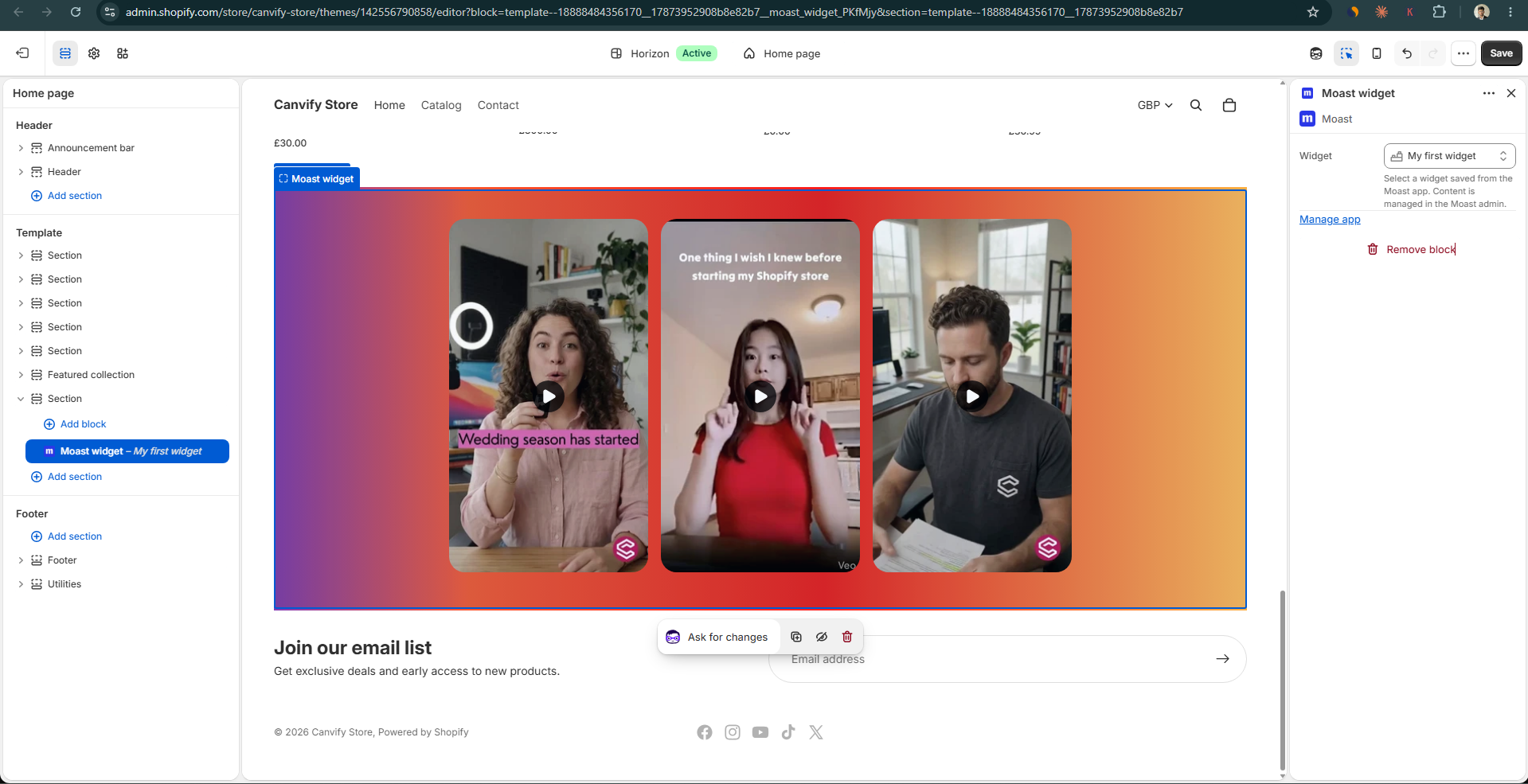 Moast video widget layout and design options