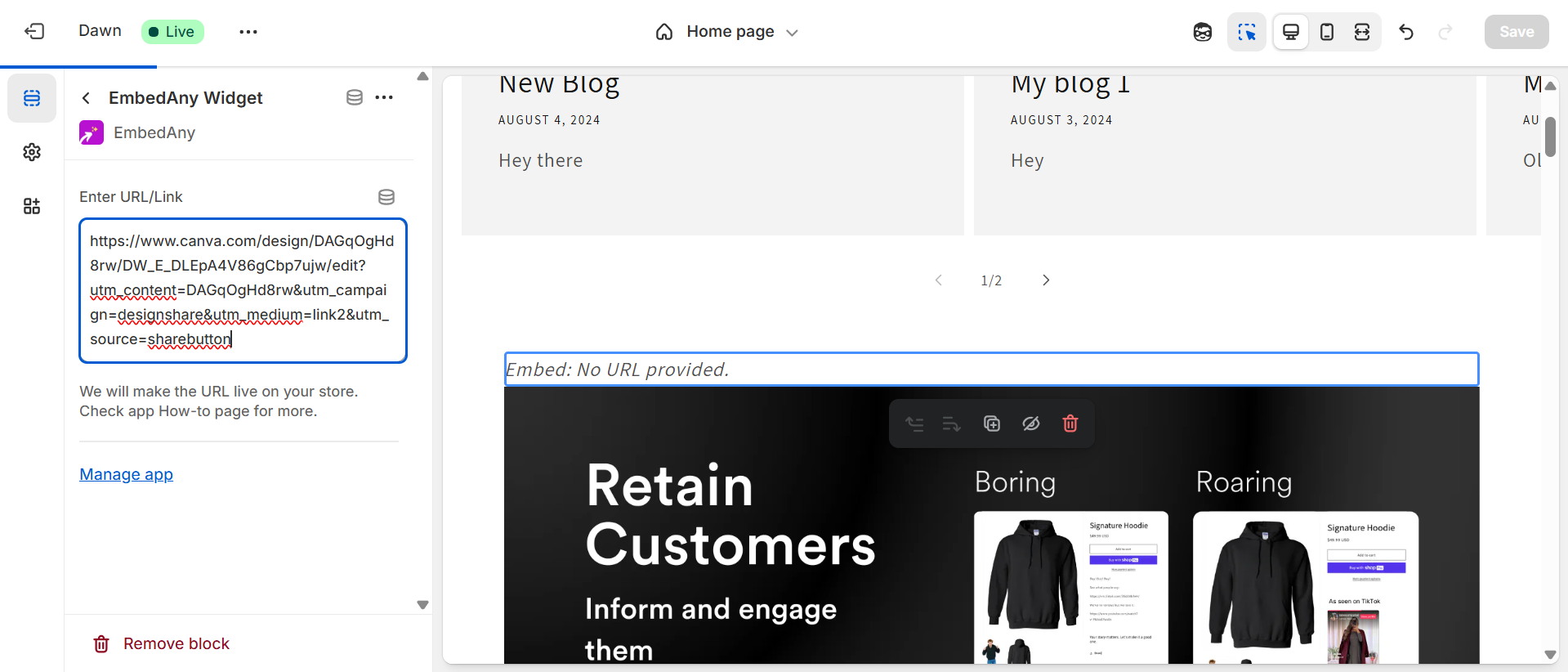 Paste Link in Shopify