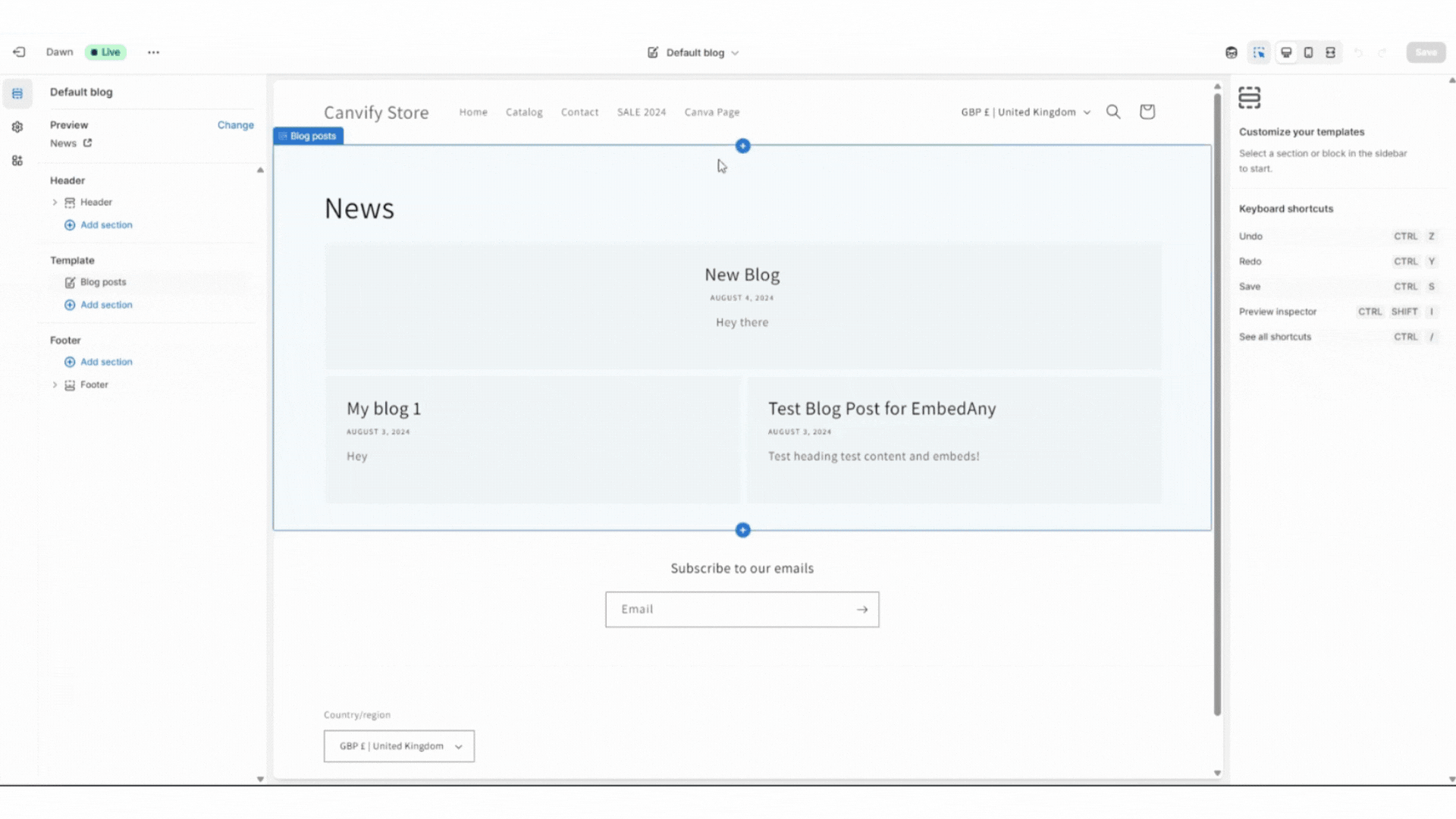 Gif on how to add widgets to Shopify blog