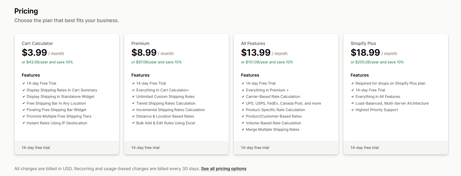 Dr Cart Shipping Rates pricing plans