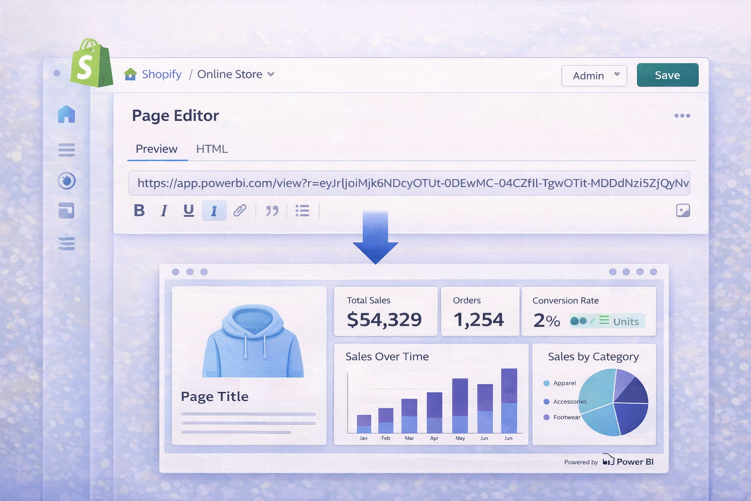 Embedding Power BI in Shopify with EmbedAny workflow