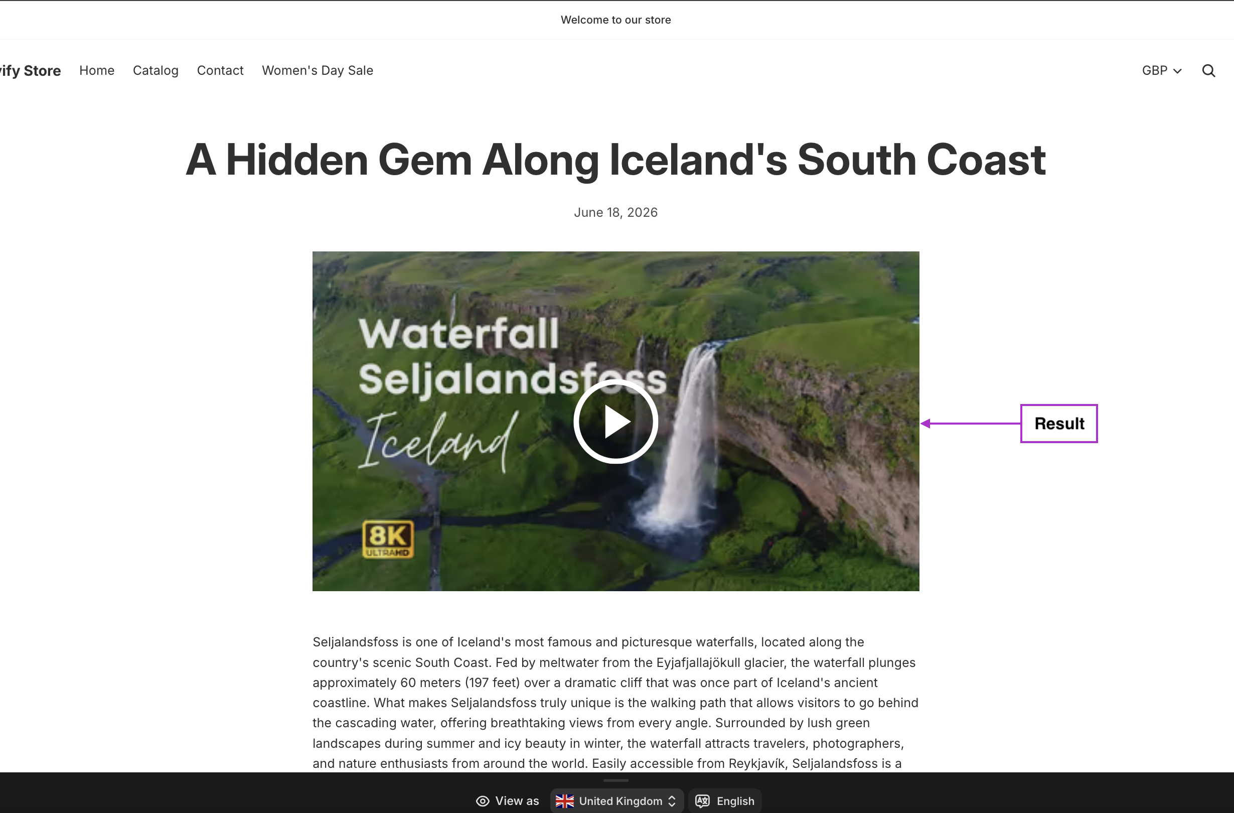 Canva design embedded on the store