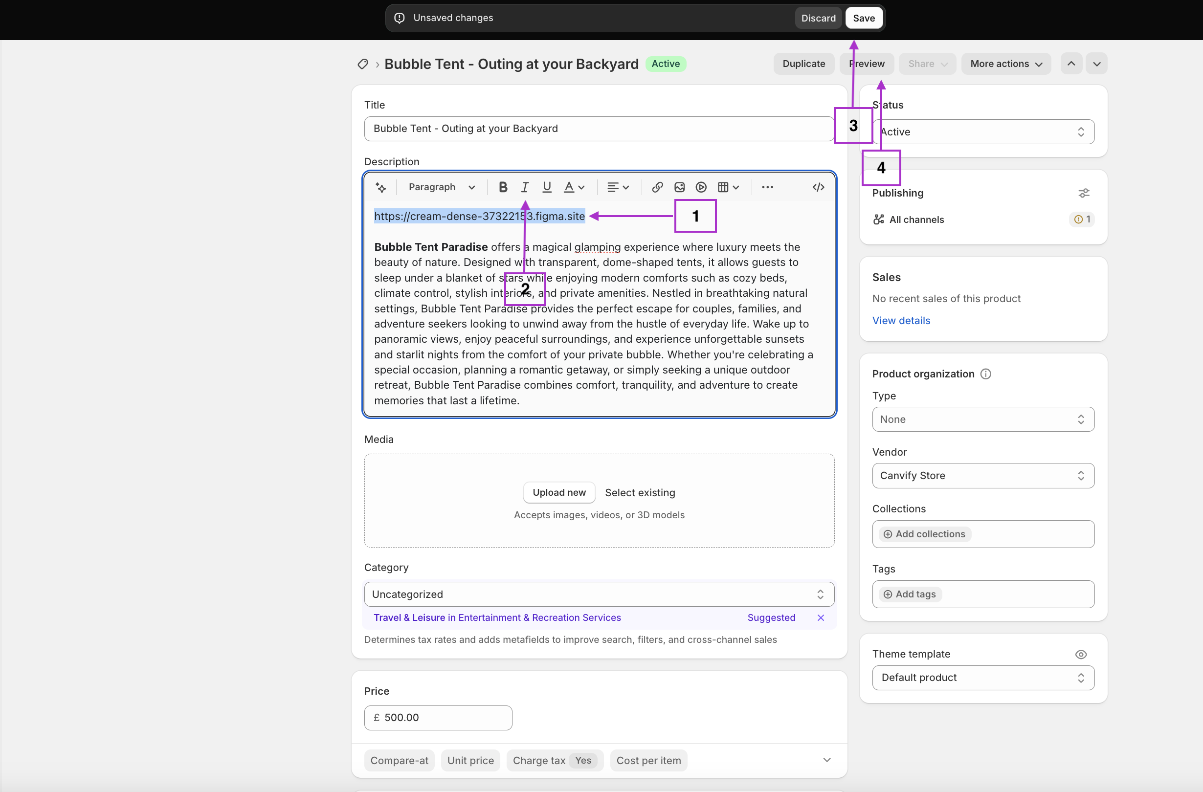 Figma share link made italic in the Shopify editor