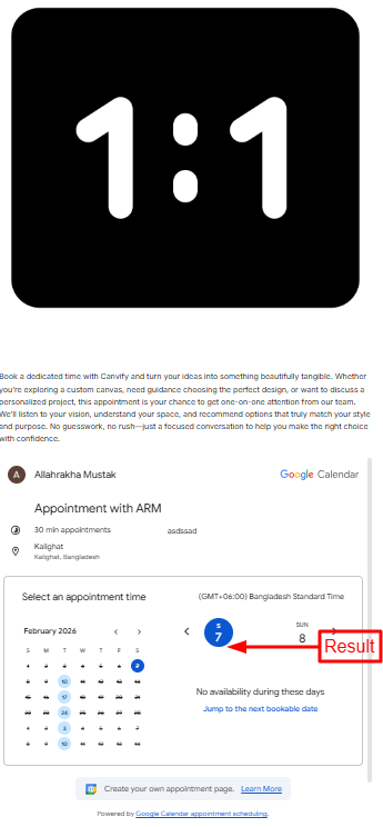 Google Calendar embedded on the store
