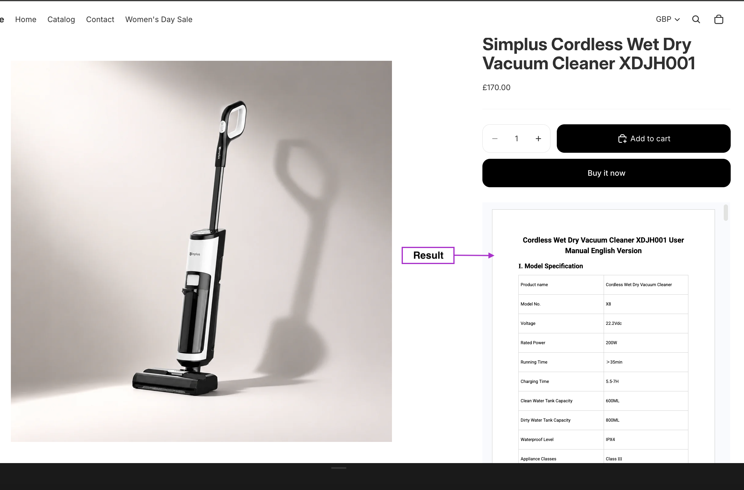 Google Doc embedded on the store