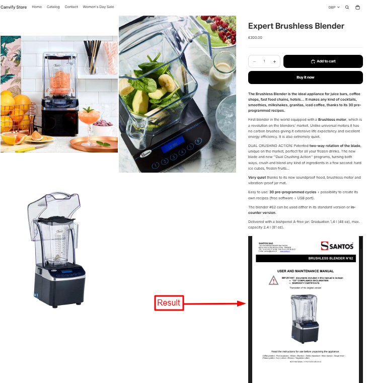 Google Drive document embedded on the store