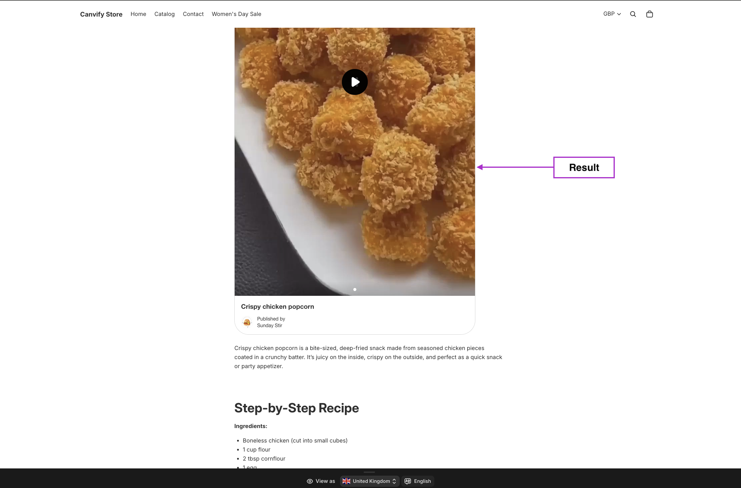 Pinterest pin embedded on the store