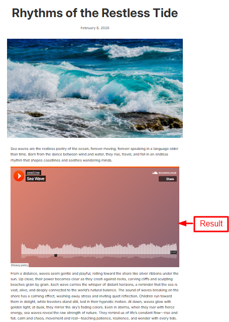 SoundCloud player embedded on the store