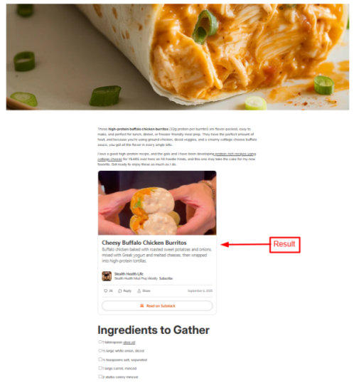 Substack post embedded on the store