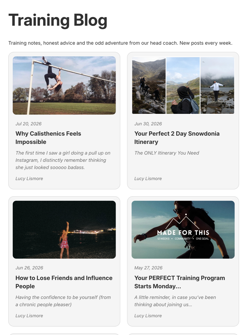 A Substack publication feed embedded as a blog page on a Shopify store
