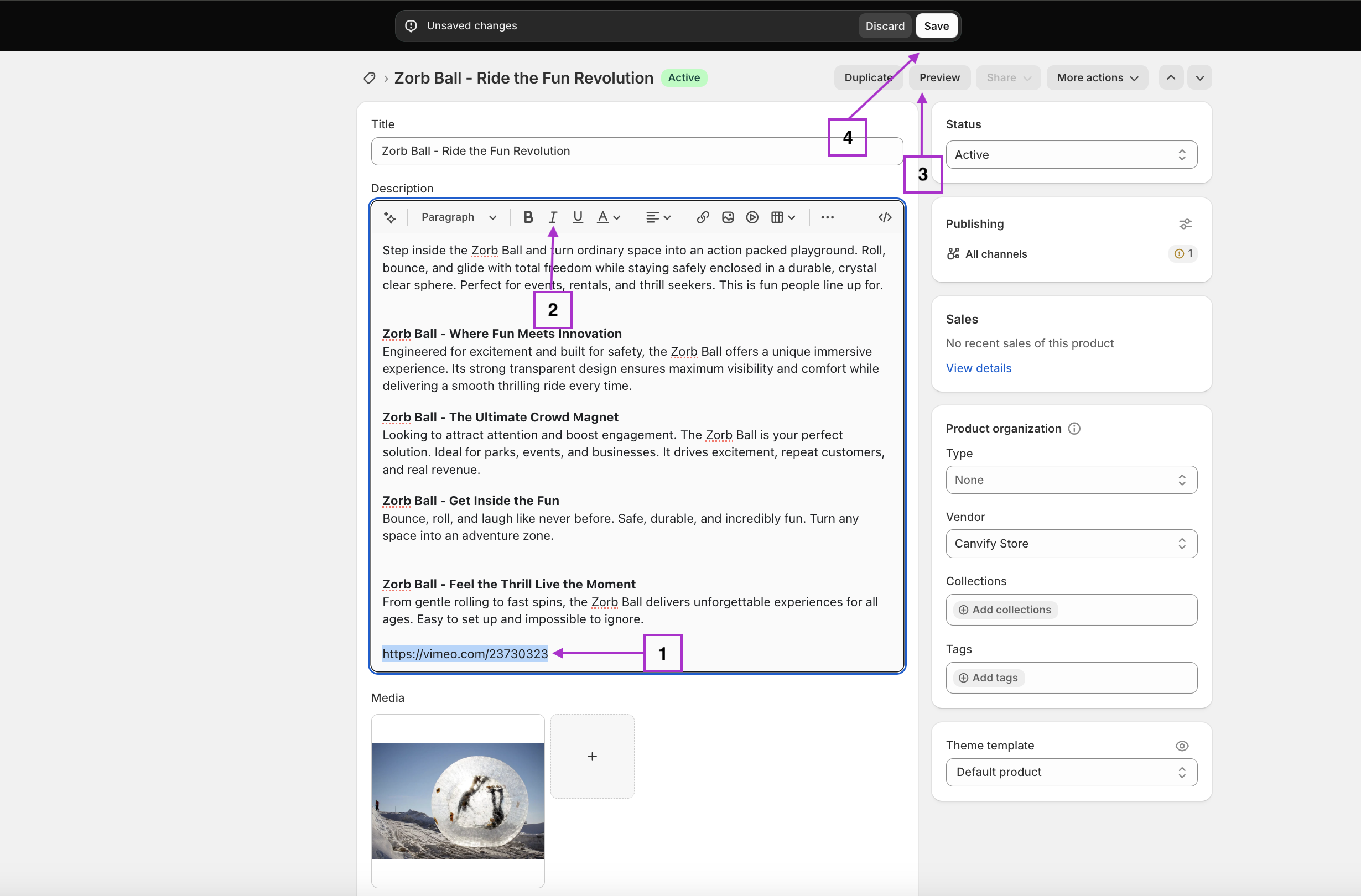 The link italicised in Shopify