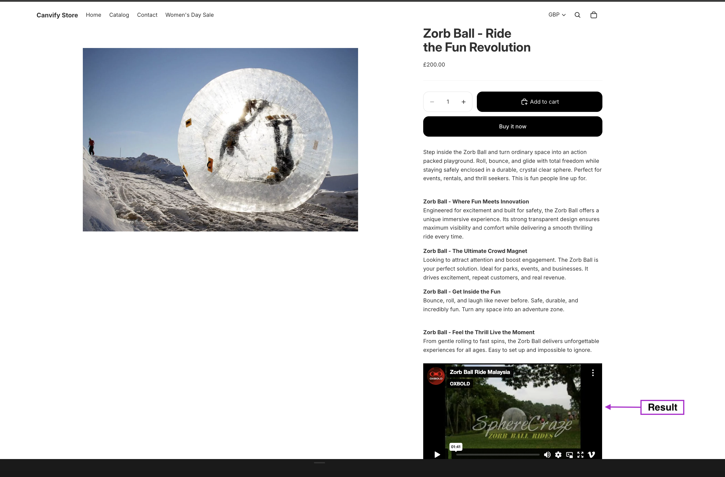 Vimeo video embedded on the store