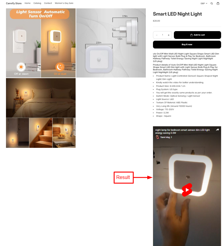 YouTube video embedded on the store