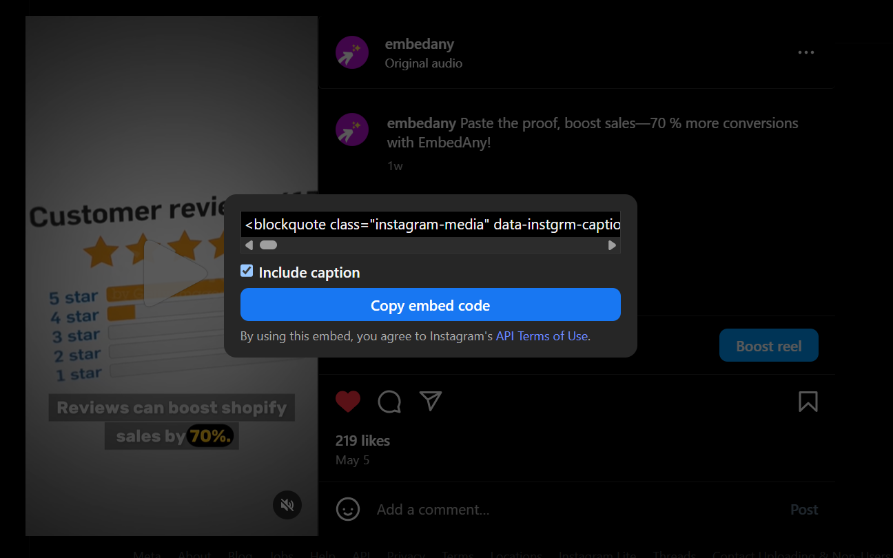 Embed Instagram post on Shopify using HTML