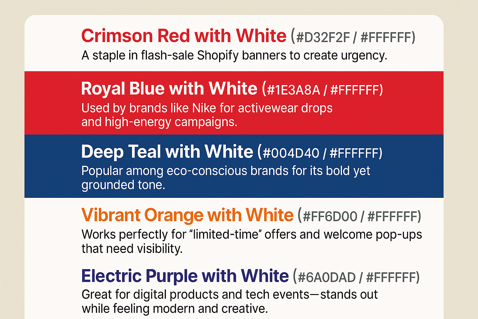 Bold background and white text combinations