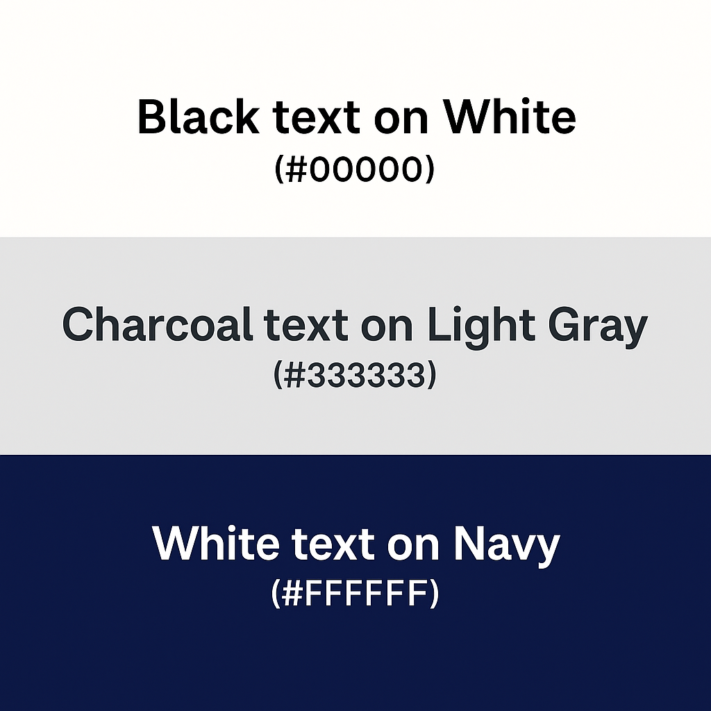 High contrast text and background color combinations