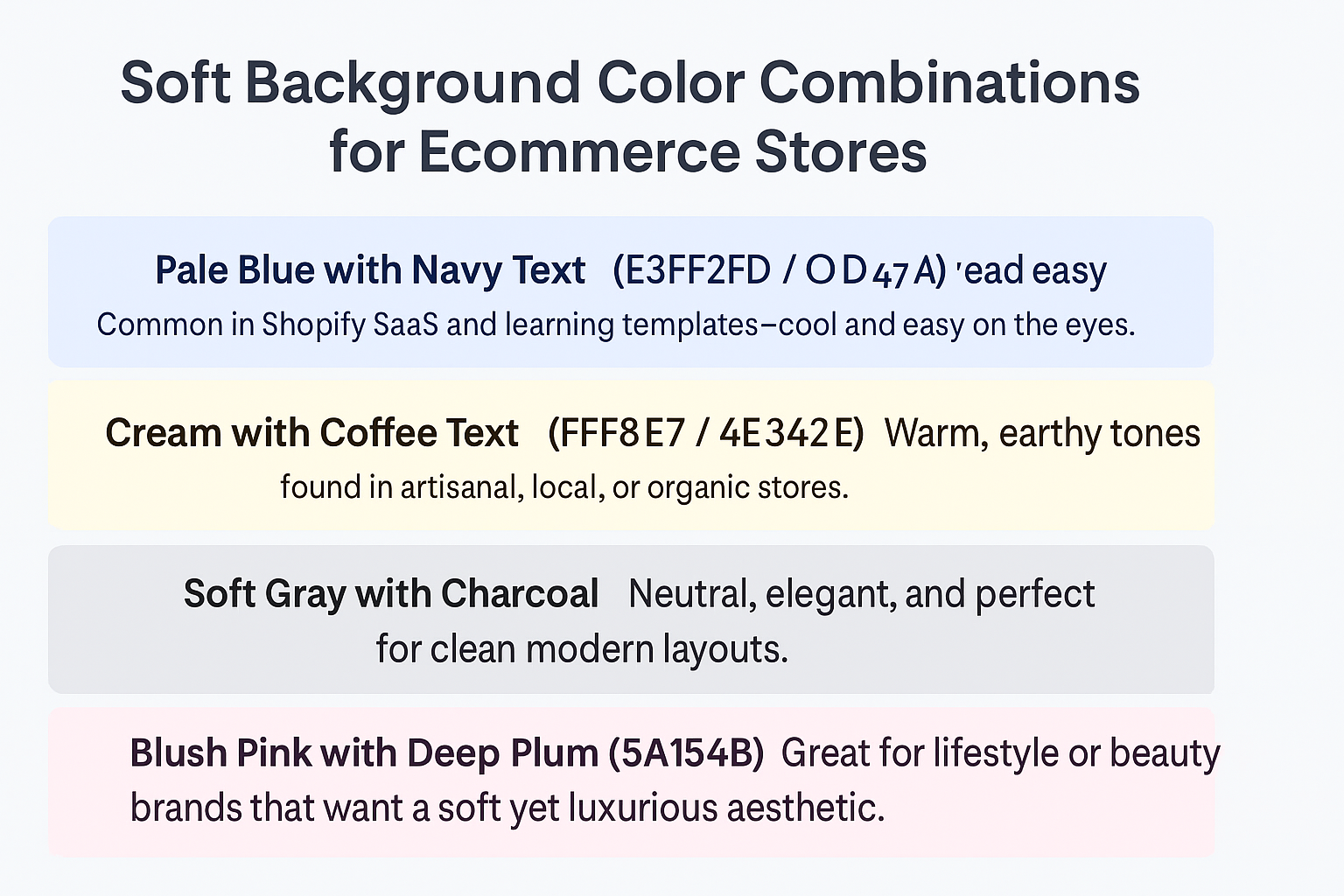 Soft background and text combinations for ecommerce