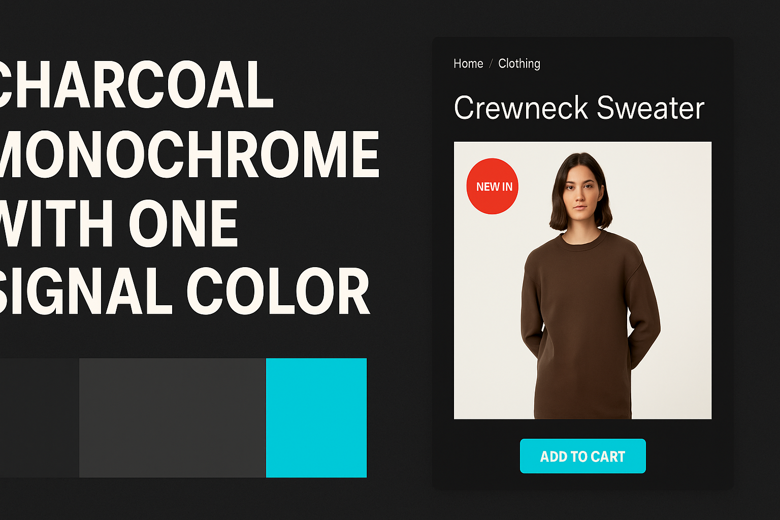 Teal accent over dark monochrome ecommerce background